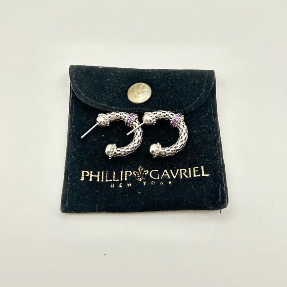 Phillip Gavriel Prosecco Sterling Siver Amethyst Hoops Earrings - Picture 4 of 9